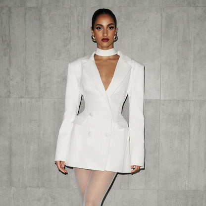 Women V Neck Long Sleeve Blazer Bodycon Mini Dress