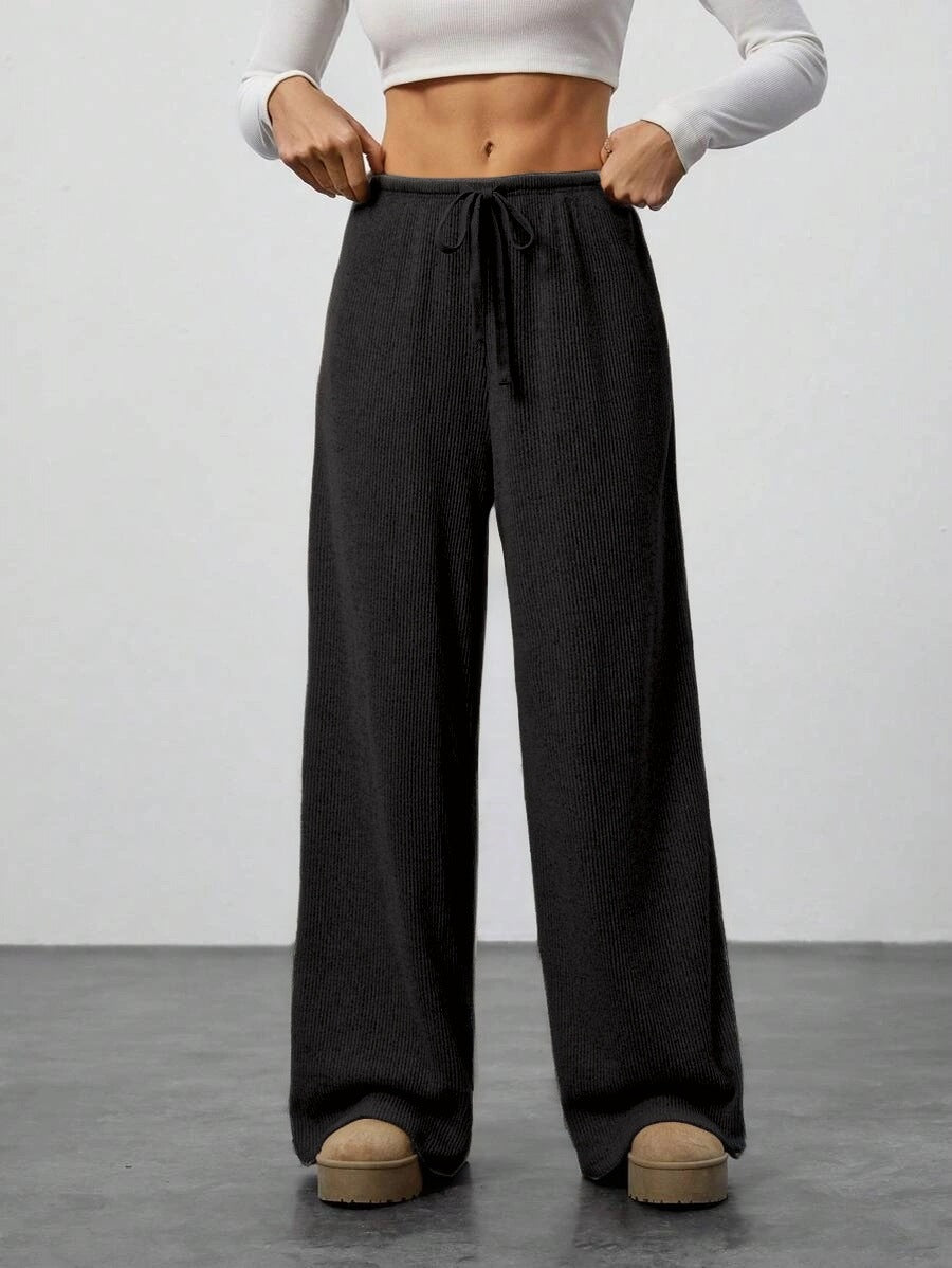 Women's Ribbed Drawstring Wide Leg Lounge Pants