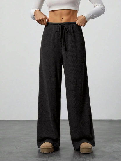 Women's Ribbed Drawstring Wide Leg Lounge Pants
