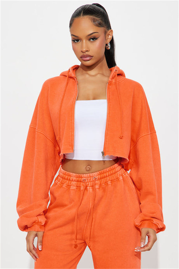 Women's Two Piece Crop Zip Hoodie Wide Leg Sweatpants Set