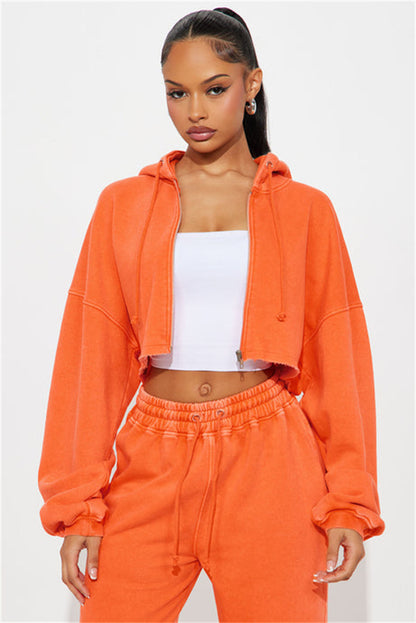 Women's Two Piece Crop Zip Hoodie Wide Leg Sweatpants Set