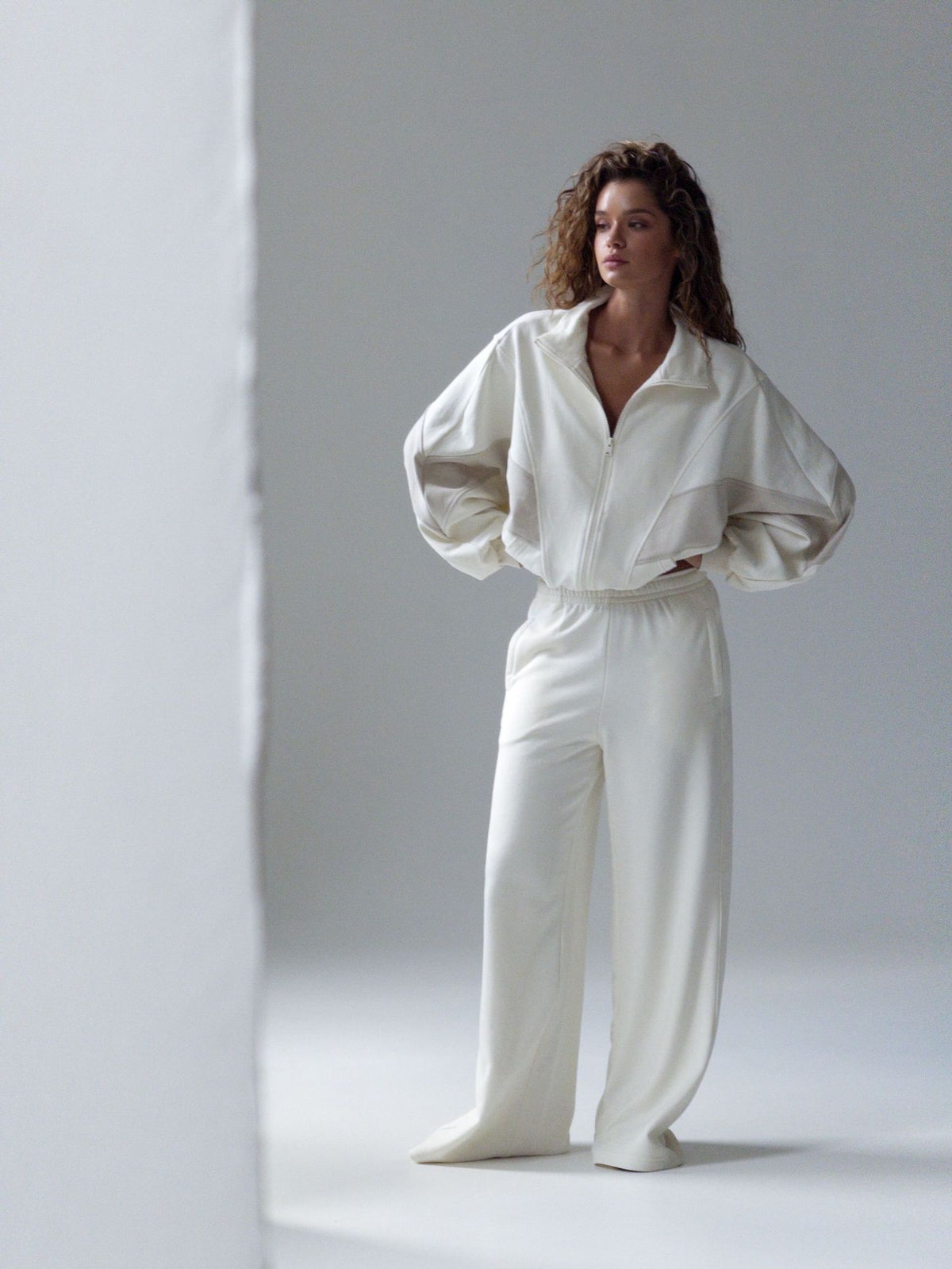 Women's Colorblock Zip Jacket Wide Leg Sweatpants Set