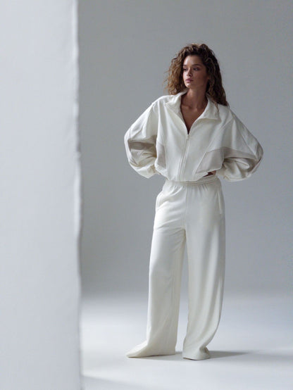 Women's Colorblock Zip Jacket Wide Leg Sweatpants Set