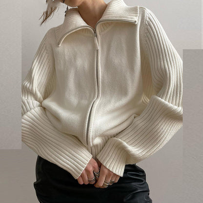 Women's Y2K Oversized Full Zip Collar Cardigan Sweater