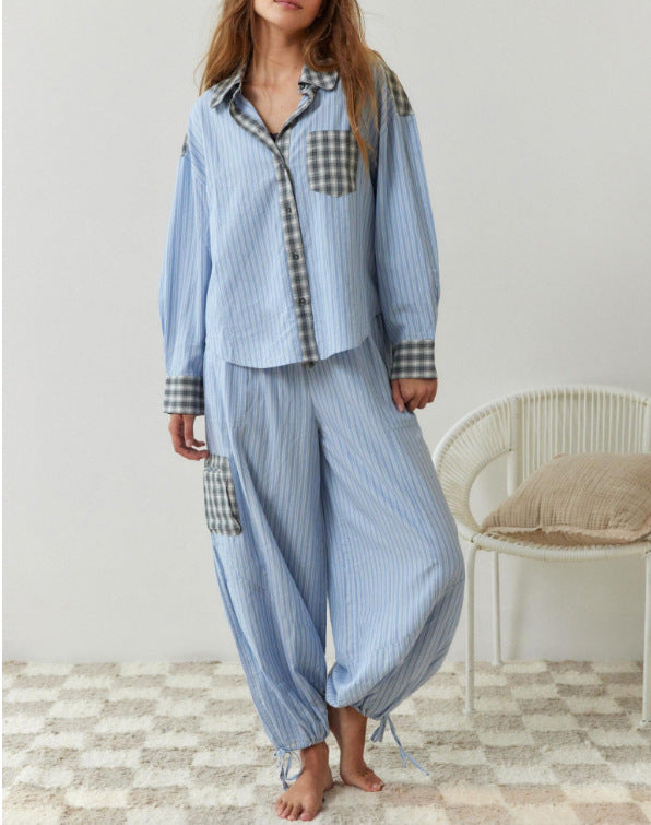 Women's Plaid Shirt Pants Matching Lounge Set