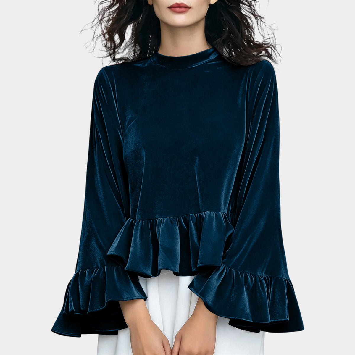Women's Velvet Ruffle Bell Sleeve Peplum Top