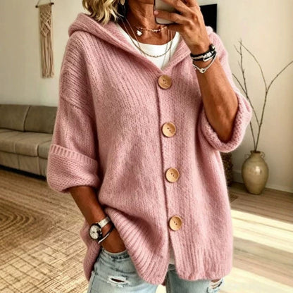 Women's Oversized Hooded Button Cardigan Sweater