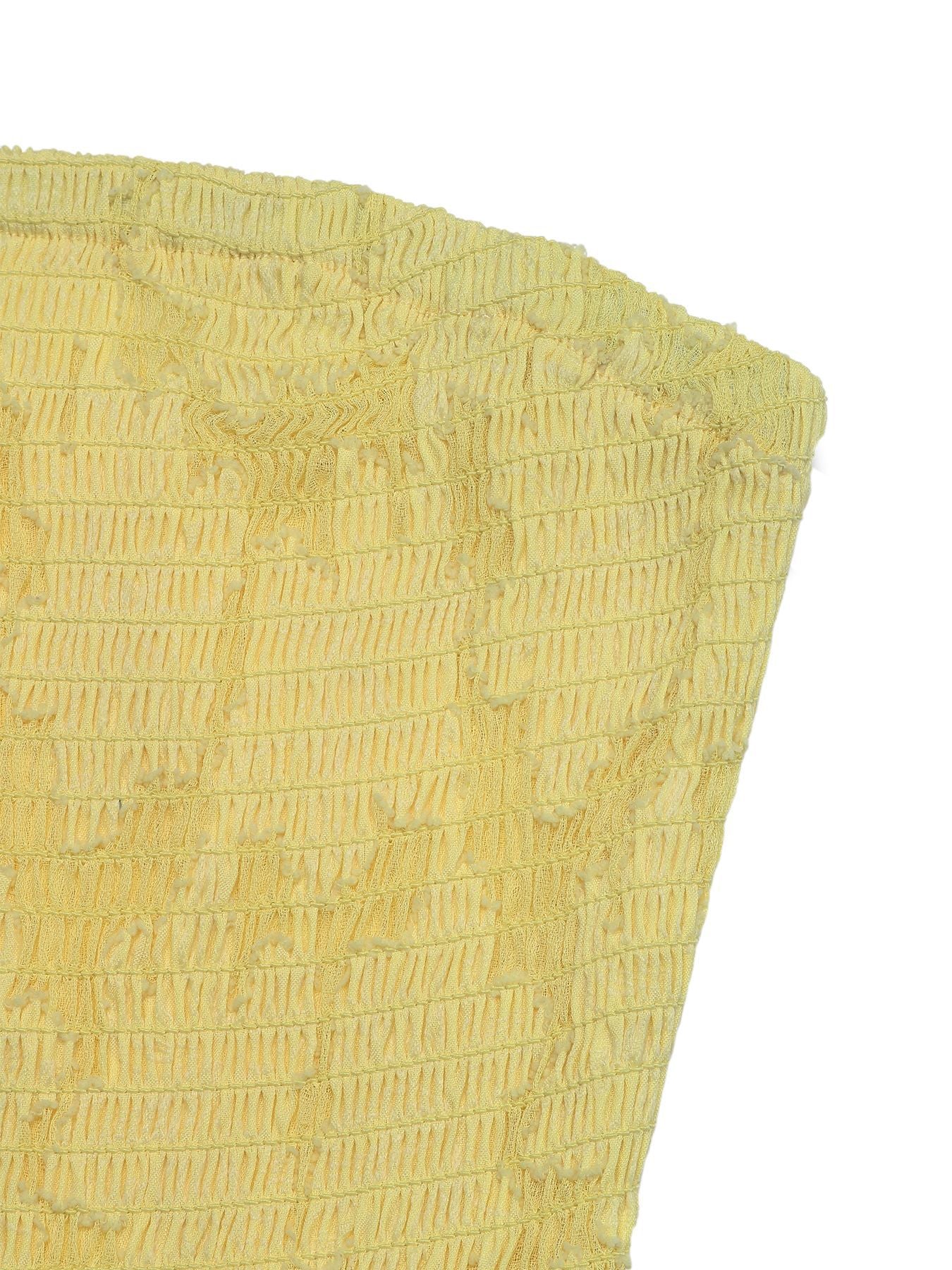 Yellow Lace Strapless Jumpsuit Sheer Wide Leg Summer