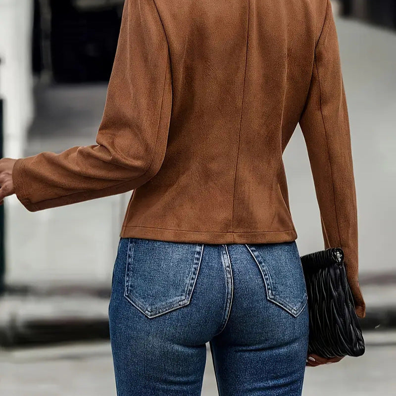 Women's Faux Suede Zip Up Lightweight Fall Jacket