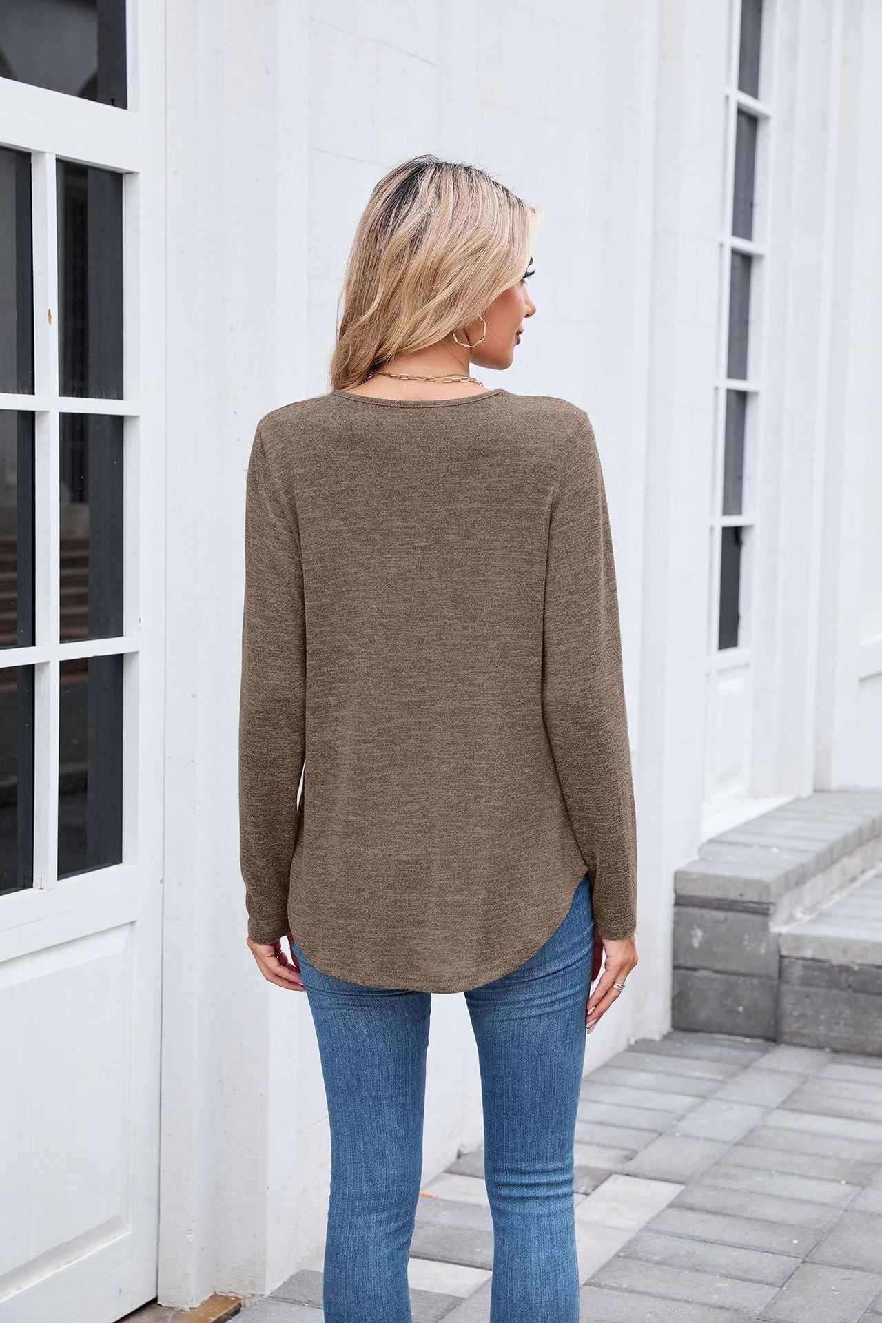 Women's Ruched V Neck Long Sleeve Loose Tunic Top