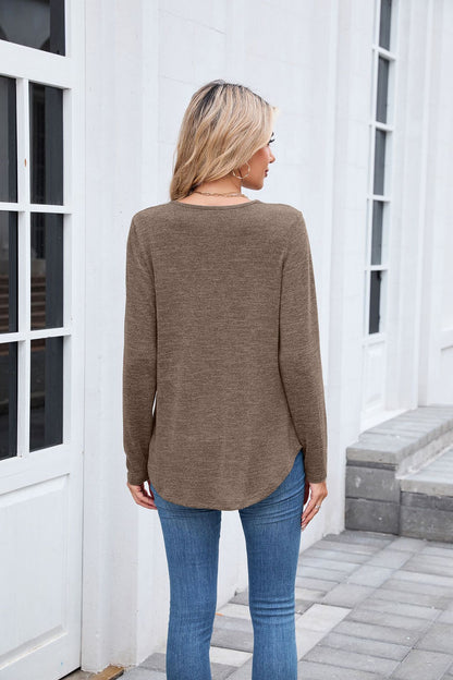 Women's Ruched V Neck Long Sleeve Loose Tunic Top
