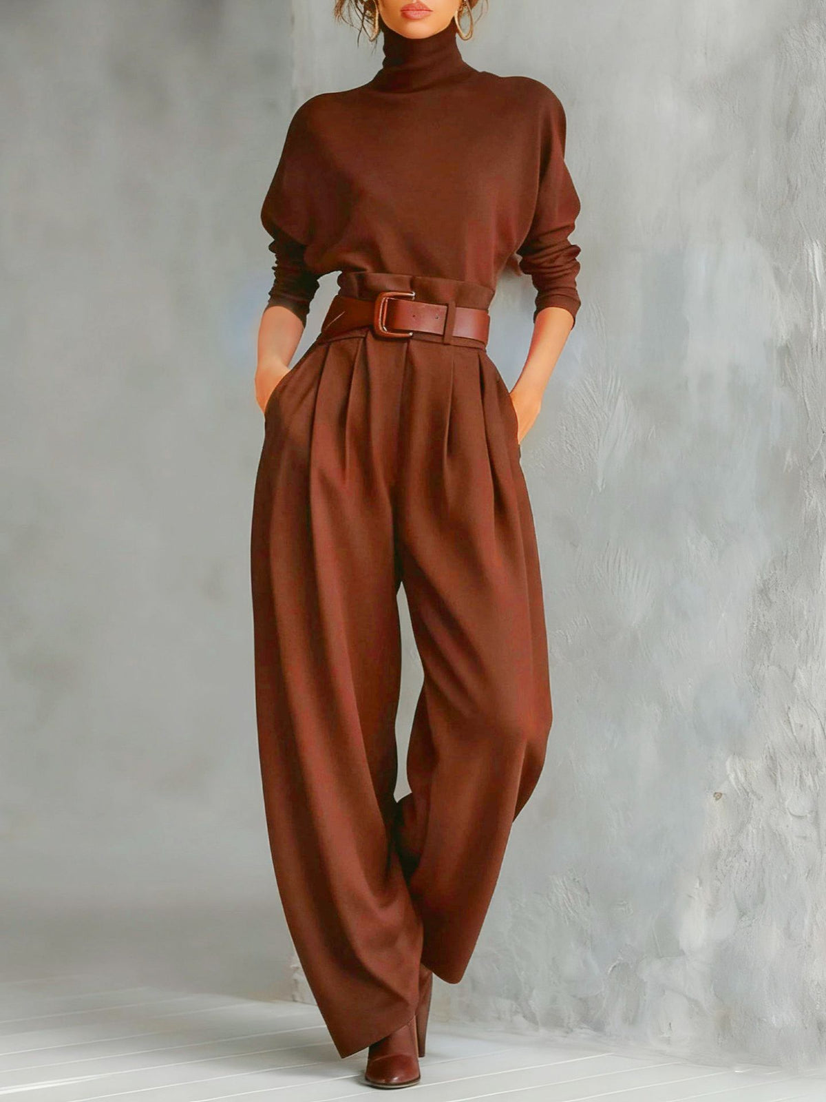 Women's Turtleneck Wide Leg Pants Two Piece Set