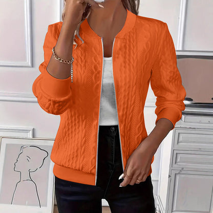 Cable Knit Zip Up Long Sleeve Sweater Jacket