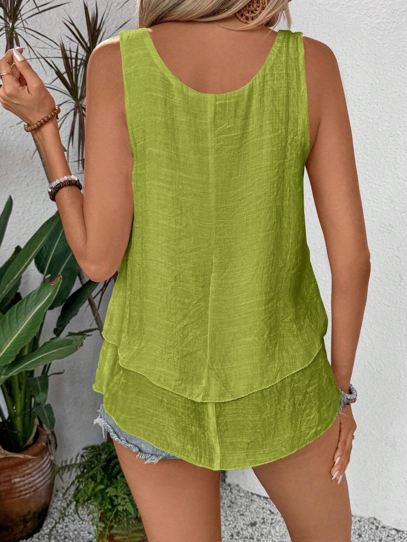 Layered Ruffle Sleeveless Flowy Tank Top