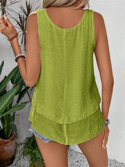 Layered Ruffle Sleeveless Flowy Tank Top