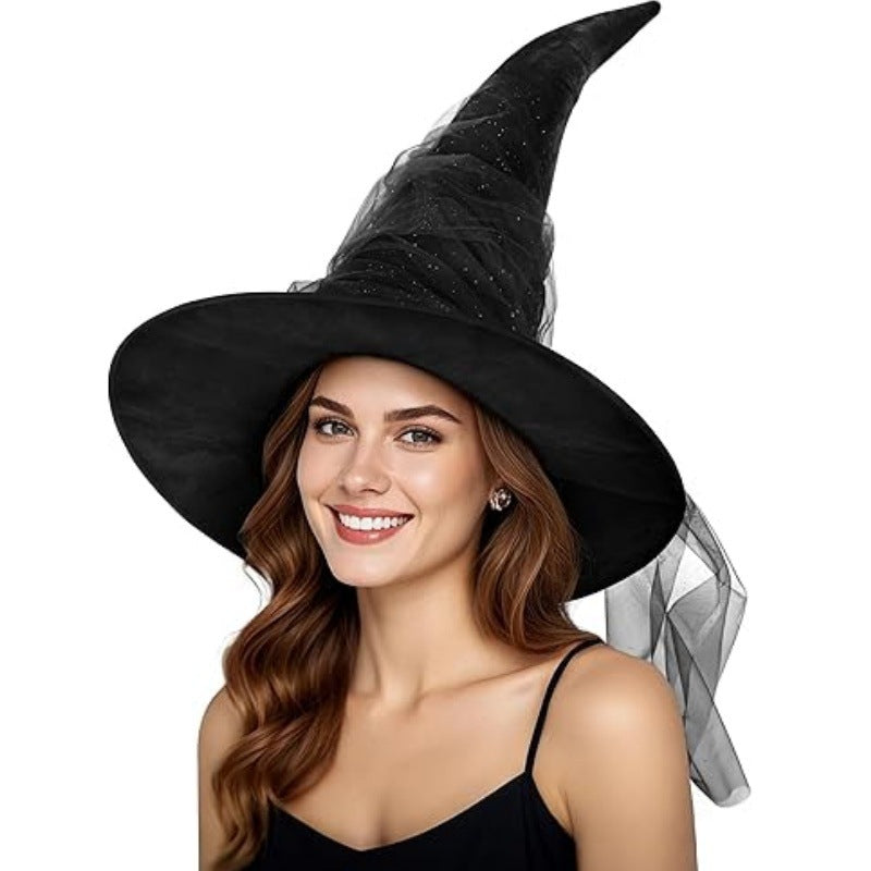 Halloween Pleated Witch Hat Wide Brim Costume Party Hat