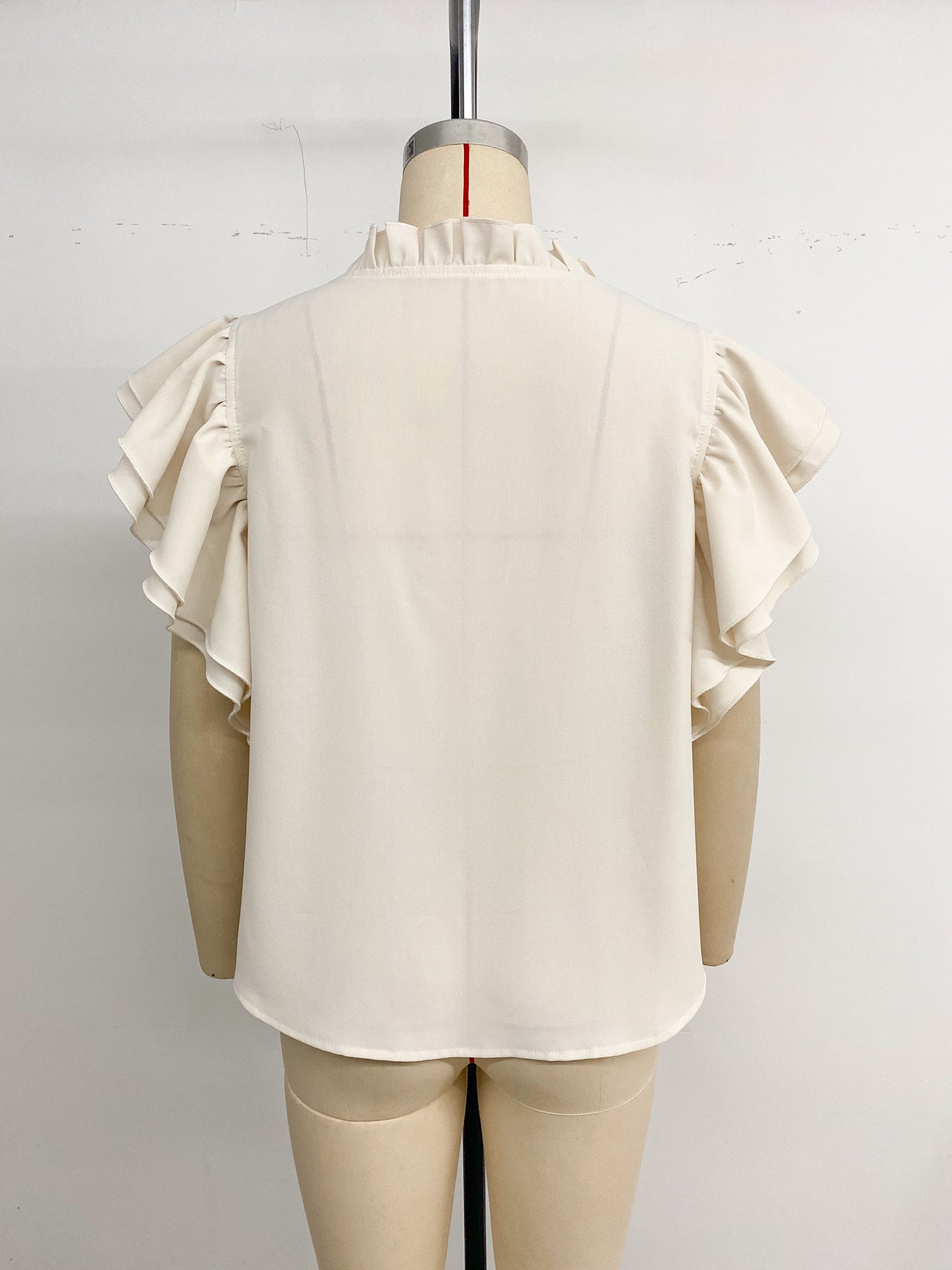 Flutter Sleeve Ruffle Collar Tie Neck Blouse Top