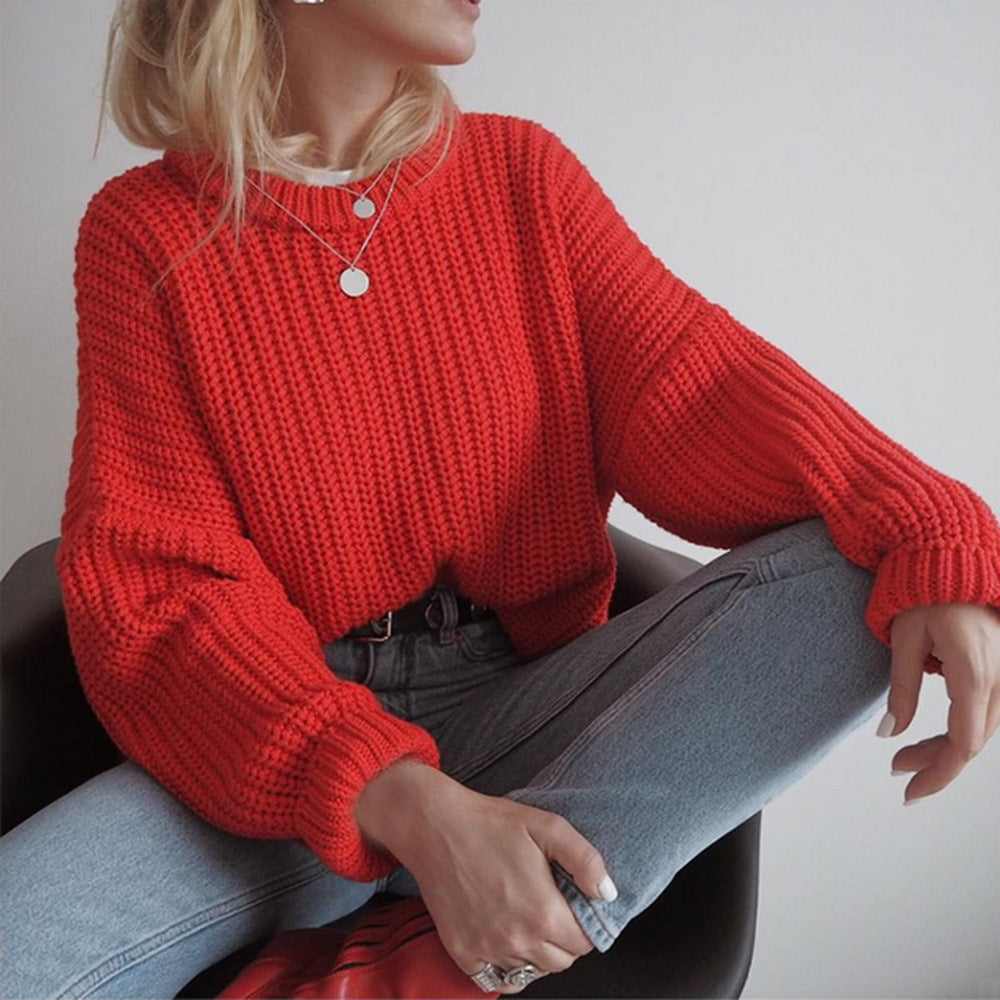 Oversized Chunky Knit Crew Neck Pullover Sweater