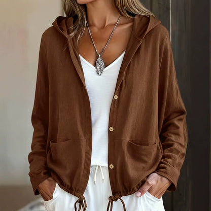 Women's Casual Hooded Button Jacket with Pockets
