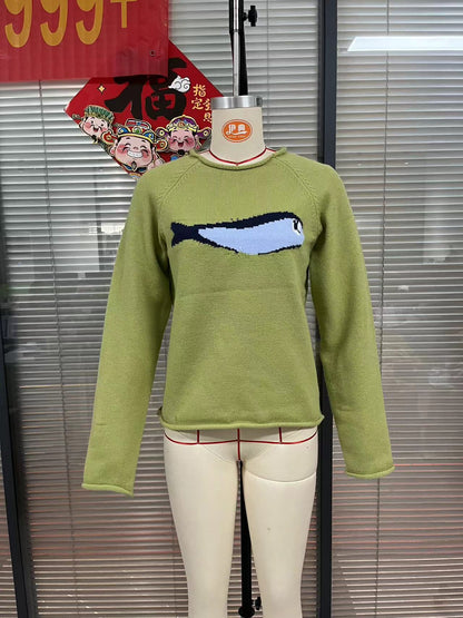 Vintage Whale Oversized Crewneck Knit Sweater