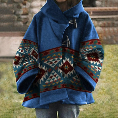 Women's Aztec Print Oversized Wool Blend Coat