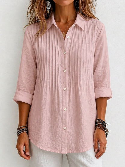 Women's Pintuck Collared Long Sleeve Button Down Shirt