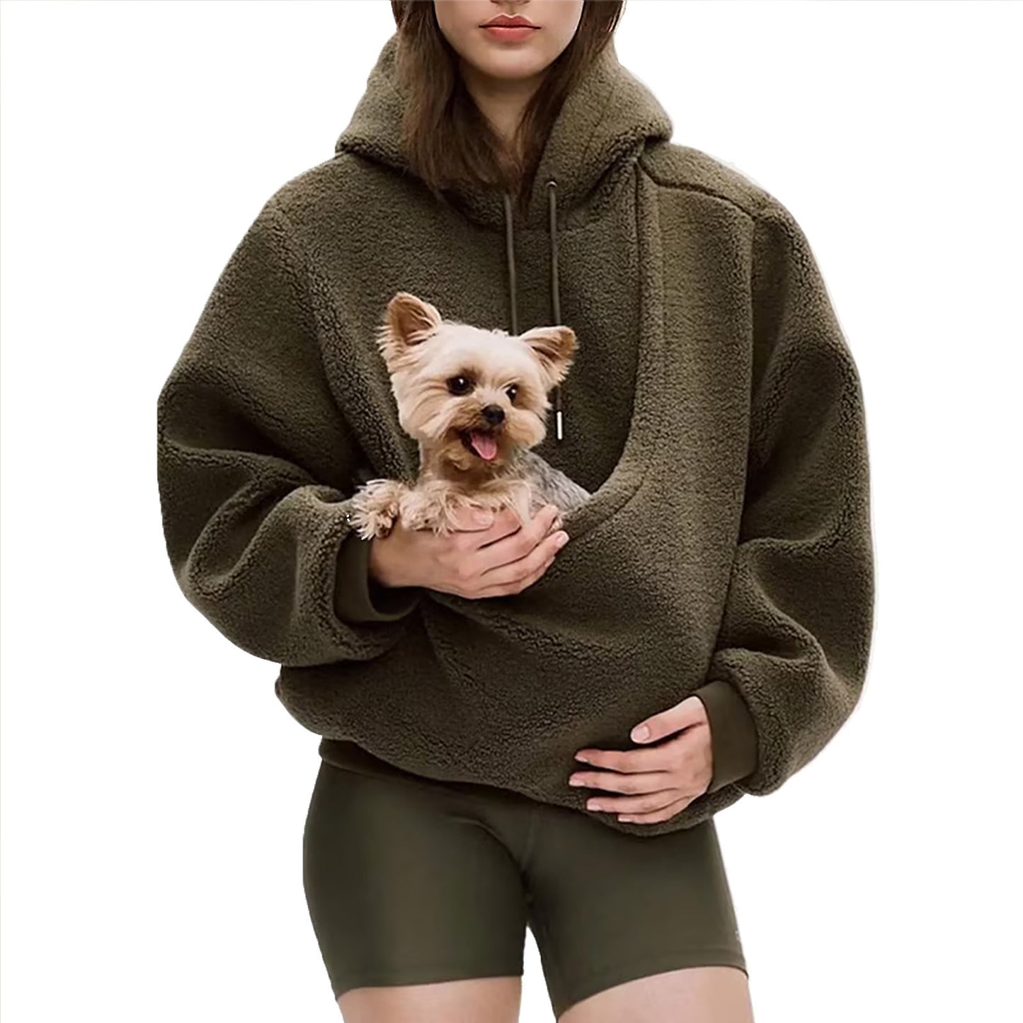 Women's Oversized Fleece Hoodie with Pet Pouch Pocket