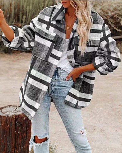Women's Oversized Plaid Wool Blend Shacket Jacket