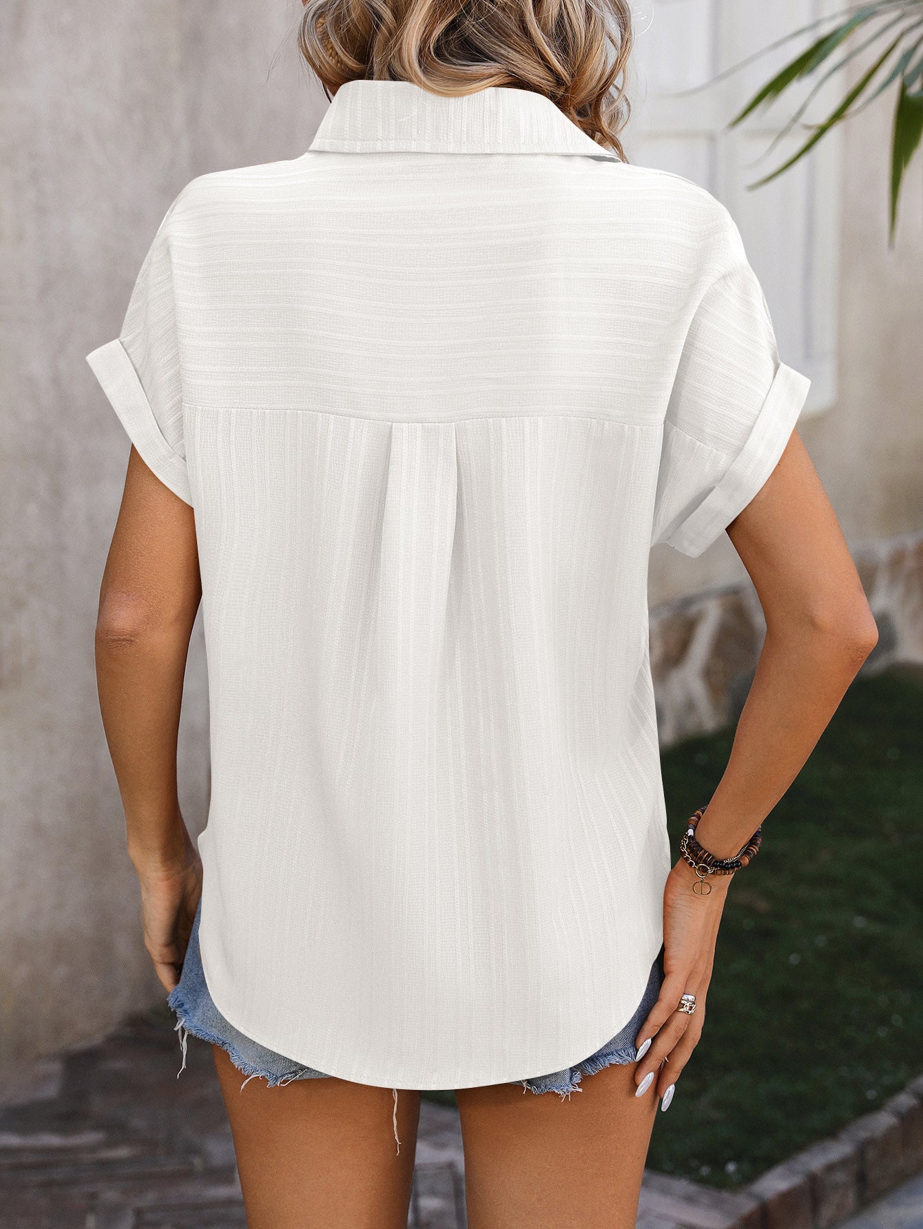 Solid textured button down shirt with relaxed fit