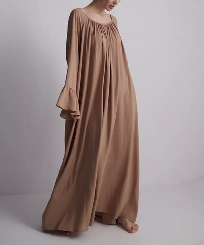 Women's Oversized Bell Sleeve Maxi House Dress Solid