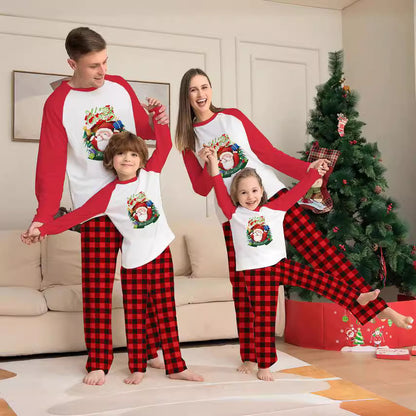 Parent-child Pajamas Loungewear Cartoon Plaid Print Long-sleeved Festive Christmas Suit