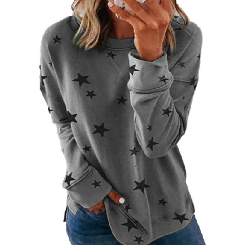 Women's Star Print Oversized Long Sleeve Sweatshirt