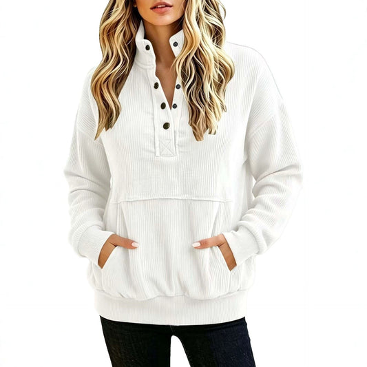 Women's Corduroy Oversized Button Pullover Sweatshirt