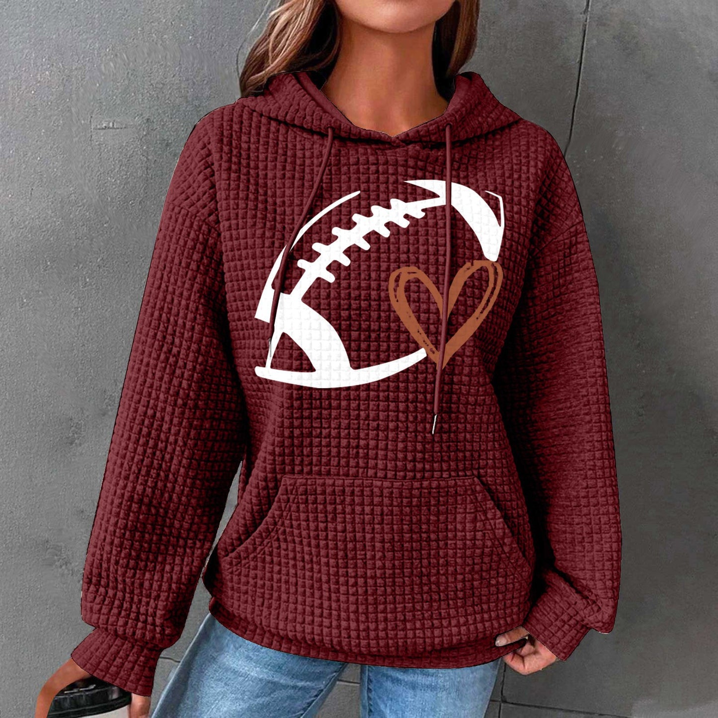 Women's Game Day Football Heart Waffle Hoodie