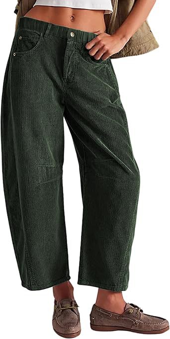 Women's Corduroy Straight Leg Pants Mid Rise Stretch