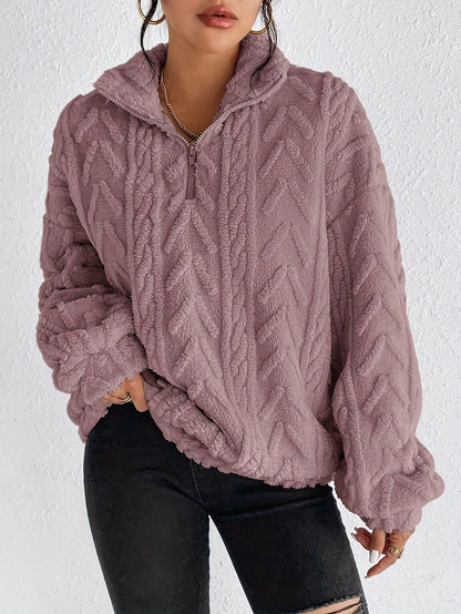 Women's Sherpa Jacquard Quarter Zip Pullover Sweatshirt