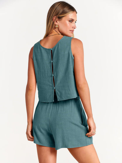 Sleeveless Top and Drawstring Shorts Two Piece Set