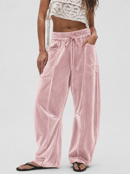 Women's Velvet Wide Leg Drawstring Casual Pants