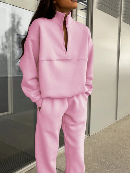 Women's Fleece Half Zip Sweatshirt Jogger Lounge Set