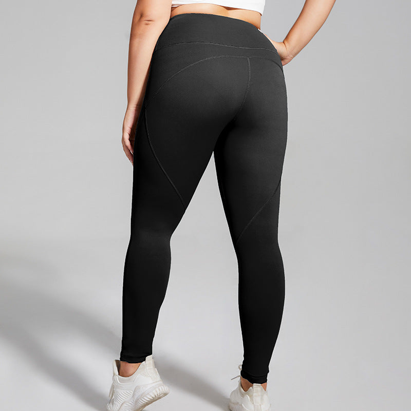 Puls Size Sports Pants High Waist Hip Lift Quick Dry Yoga Pants No T-line Tight Peach Hip Fitness Pants