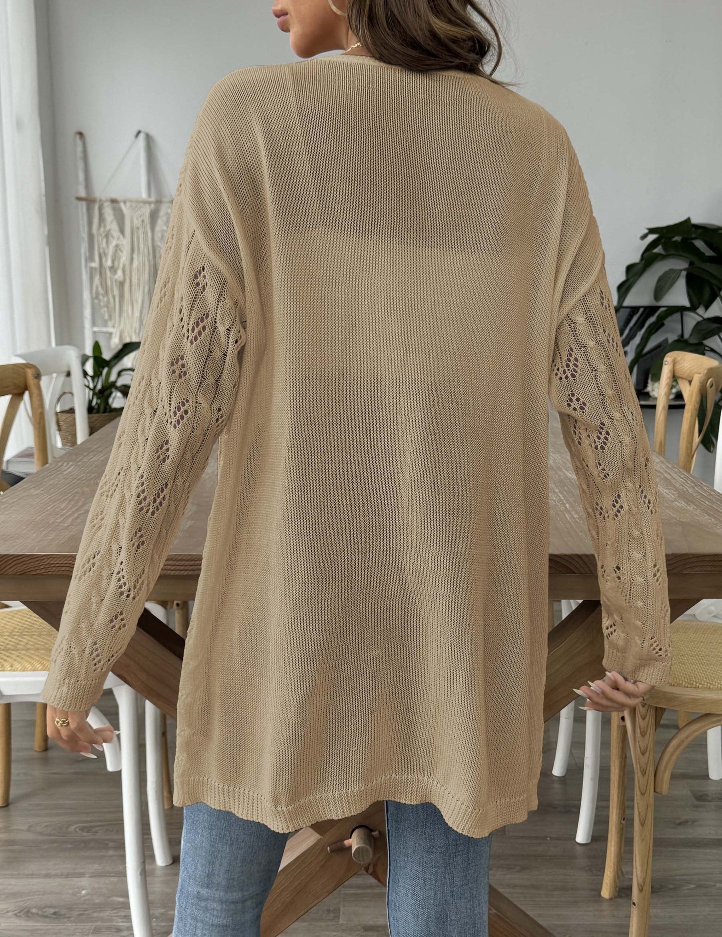 Women's Hollowed-out Woven Sweater Solid Color Cardigan Jacket