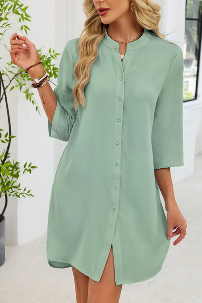 V Neck Button Down Shirt Dress Midi Casual Summer Dress