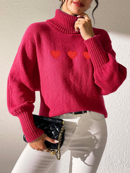 Women's Bottoming Shirt Solid Color Simple Top Love Sticker Turtleneck Sweater