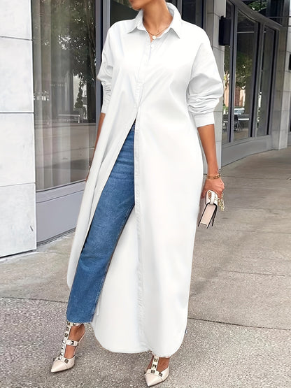 Women's Maxi Shirt Dress Button Down Long Sleeve Collared