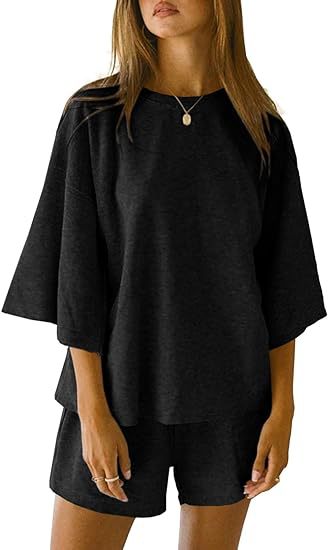 Women's 2 Piece Oversized Lounge Shorts Set Casual Solid