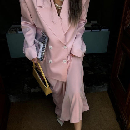 Women's Satin Blazer Maxi Skirt Two Piece Set