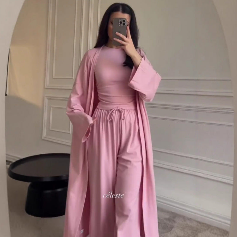 Women's 3 Piece Lounge Set Wide Leg Pants Cardigan Top