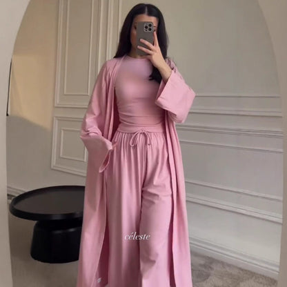 Women's 3 Piece Lounge Set Wide Leg Pants Cardigan Top