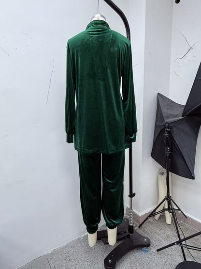 Women Oversized Velvet Lounge Set 2 Piece Shirt & Pants