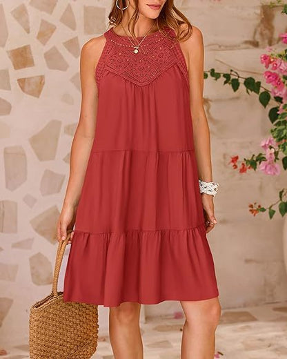 Lace Crochet Sleeveless A Line Mini Dress Casual Summer